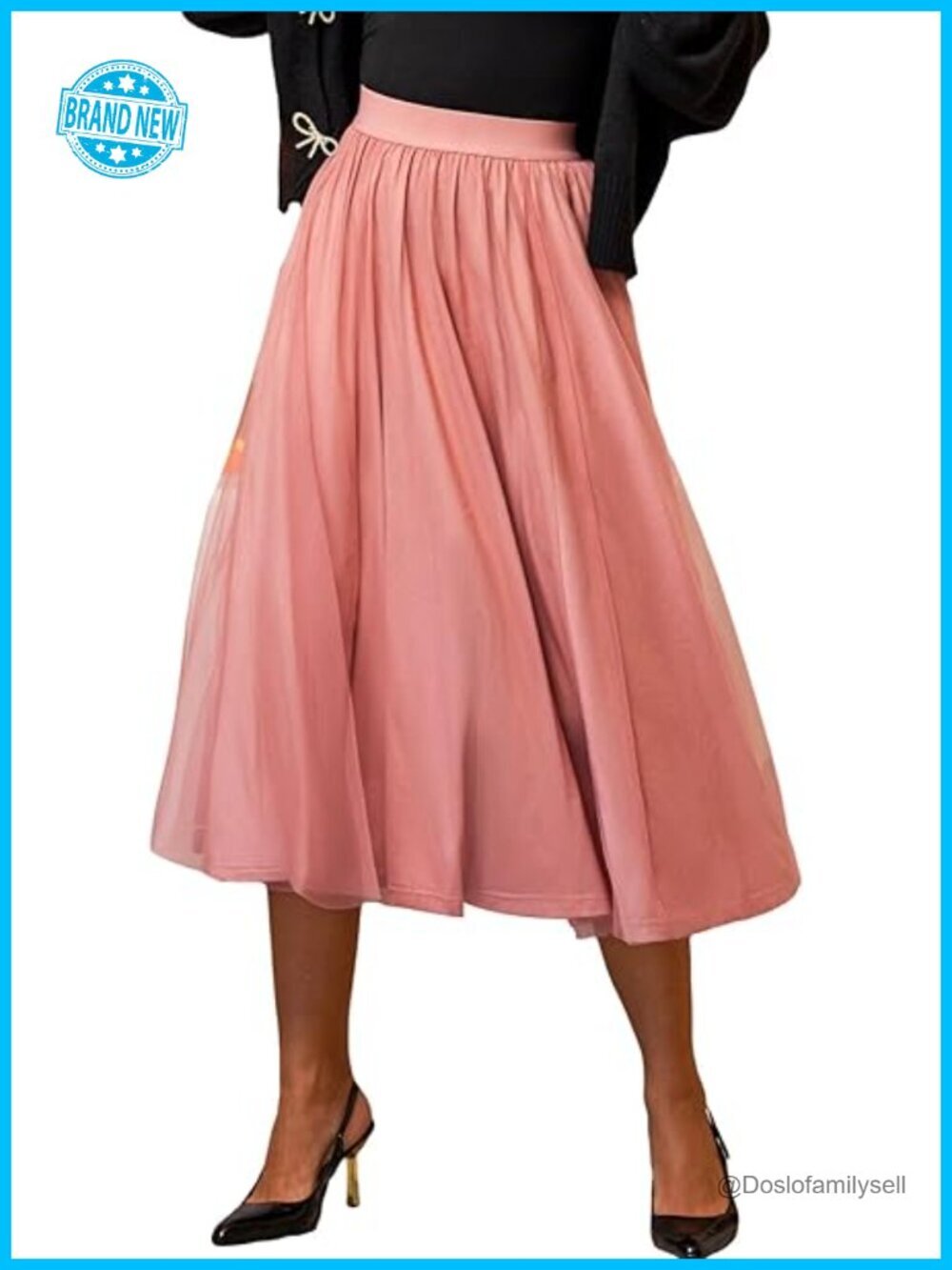 Women's Tulle Mesh Midi A-Line High Waisted Skirt